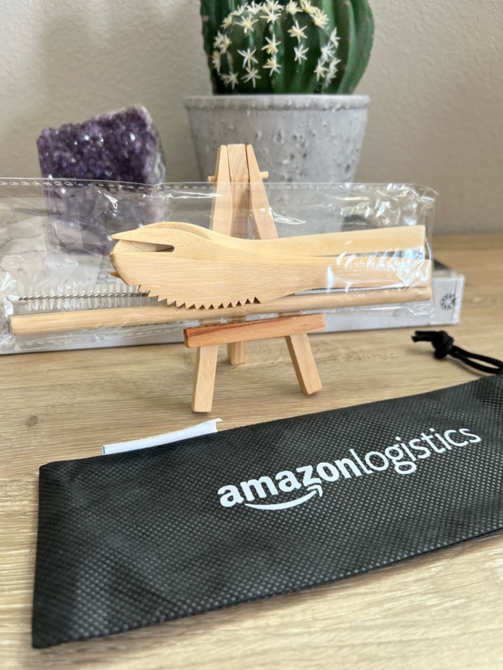 Amazon Logistics Bamboo Utensil Set Travel Eco Friendly Gift Set w Case